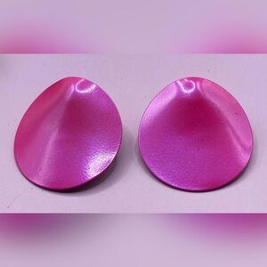 Fuchsia Magenta Enamel Clip-On Earrings Women Round Domed Disc Statement 80s